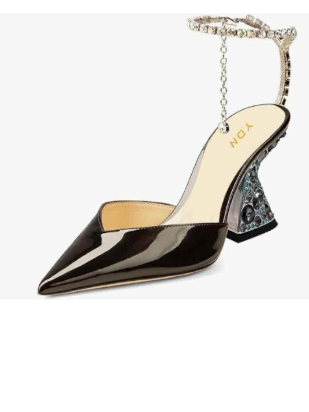 YDN Black Studded Sandals Rhinestone Ankle Strap Colorful Chunky High Heel Pumps